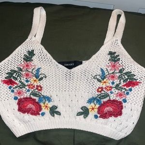 embroidered faux knit crop top